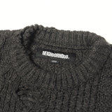 [L] NEIGHBORHOOD 23AW SAVAGE-PROCESSED PATCHWORK KNIT SWEATER (PATCHWORK SAVAGE SWEATER) CHARCOAL