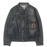 [XL] A BATHING APE BAPE 00s VINTAGE-PROCESSED B-LOGO EMBROIDERED 1ST TYPE DENIM JACKET INDIGO