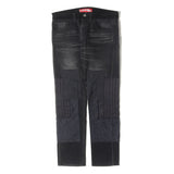 JUNYA WATANABE COMME DES GARCONS × LEVI'S FADED VINTAGE PROCESSED PATCHWORK EMBROIDERED SLIM STRAIGHT DENIM PANTS BLACK INDIGO