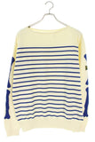 [3] KAPITAL 12G BONE SLEEVE PANEL BORDER KNIT OFF WHITE BLUE