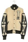 [1] KAPITAL SLEEVE LEATHER BONE VARSITY BLOUSON FIVE BONE VARSITY OFF WHITE BLACK