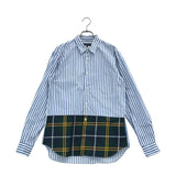 [S] COMME DES GARCONS HOMME PLUS 2020AW STRIPED CHECK MIXED-MATERIAL PANEL SHIRT BLUE/GREEN