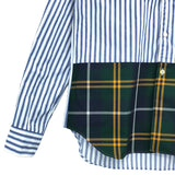 [S] COMME DES GARCONS HOMME PLUS 2020AW STRIPED CHECK MIXED-MATERIAL PANEL SHIRT BLUE/GREEN