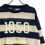 [2] VISVIM CREW NECK SWEATER WOOL BORDER KNIT NAVY
