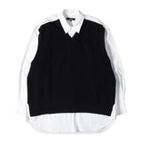 [S] CDG HOMME MIXED MATERIAL SHIRT WHITE BLACK