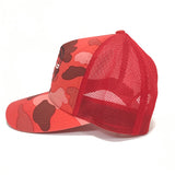 A Bathing Ape Bape x NERD (N.E.R.D.) Brain Logo Camo Mesh Trucker Cap Red