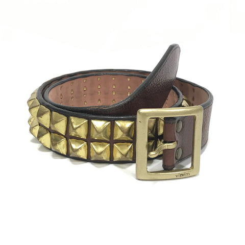 [32] Visvim Leather Studded Belt Brown