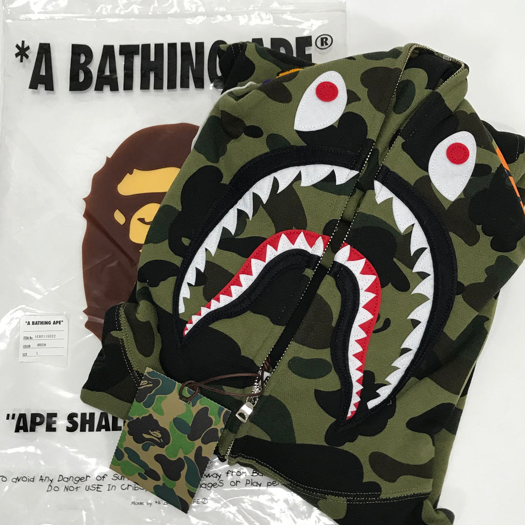 Bathing Ape Green Camo Shark Hoodie