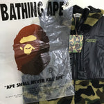 [M] A Bathing Ape Bape 1st Camo Boa Fleece Hooded Vest Green