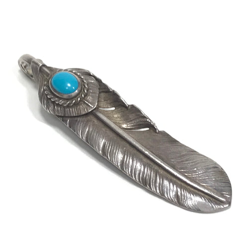 Goro's Silver Rope Turquoise Large Feather 銀縄ターコイズ付き銀ハート特大フェザー左