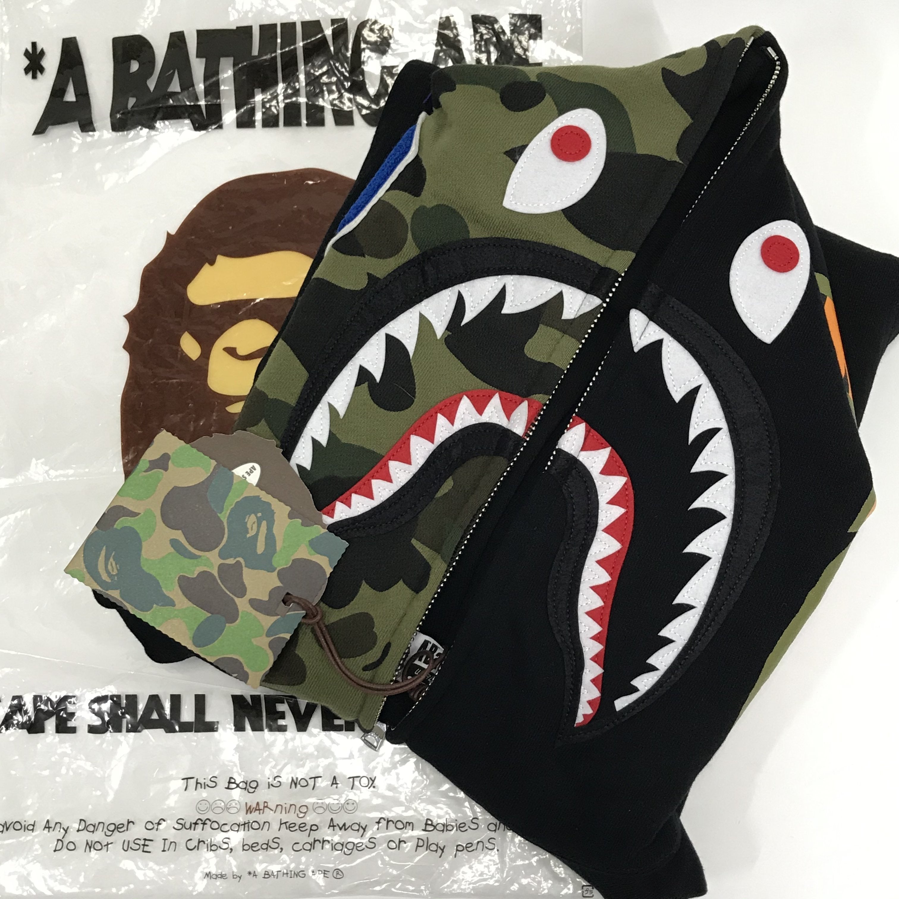 M] DS! A Bathing Ape Bape WGM 1st Camo Sleeve Shark Full Zip