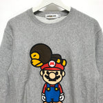 [S] A Bathing Ape Bape x Mario Baby Milo Logo Crewneck Sweatshirt Grey
