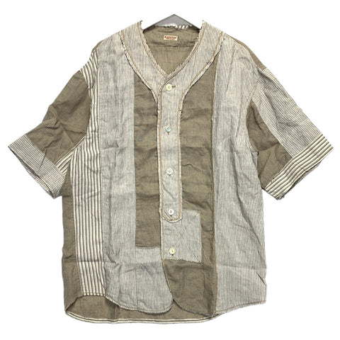 [M] Kapital Linen Frayed Patchwork Baseball Jersey Shirt