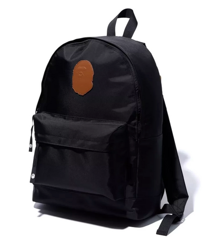 DS! A Bathing Ape Bape Leather Patch Nylon Day Pack Backpack Black