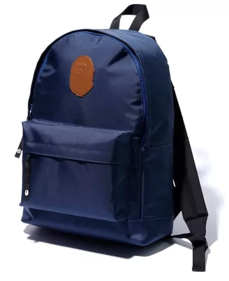 DS A Bathing Ape Bape Leather Patch Nylon Day Pack Backpack Navy