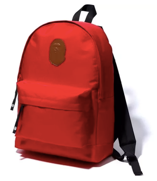 DS! A Bathing Ape Bape Leather Patch Nylon Day Pack Backpack Red –