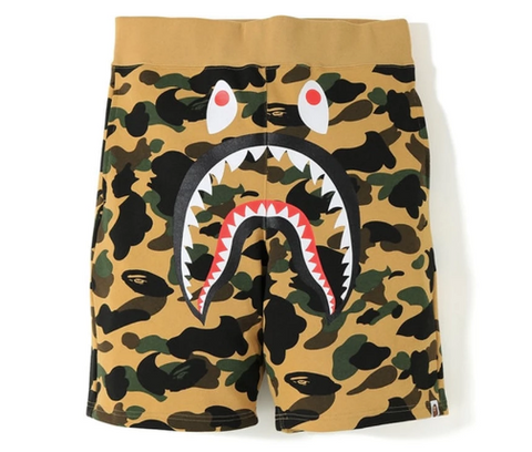 [M~2XL] DS! A Bathing Ape Bape 1st Camo Shark Sweat Shorts Yellow