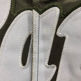 [S] A Bathing Ape Bape Script Logo Satin Baseball Jacket Olive