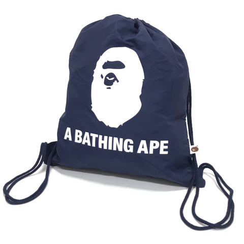 DS! A Bathing Ape Bape Leather Patch Nylon Day Pack Backpack Navy